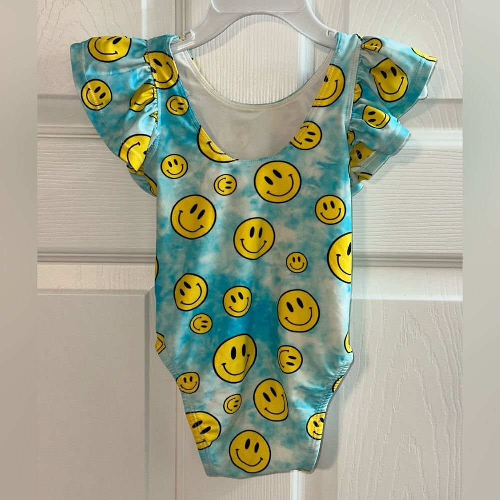 Posh Peanut Blue and Yellow Smiley Face Toddler Girl’s 18-24M Swimsuit - Picture 2 of 7